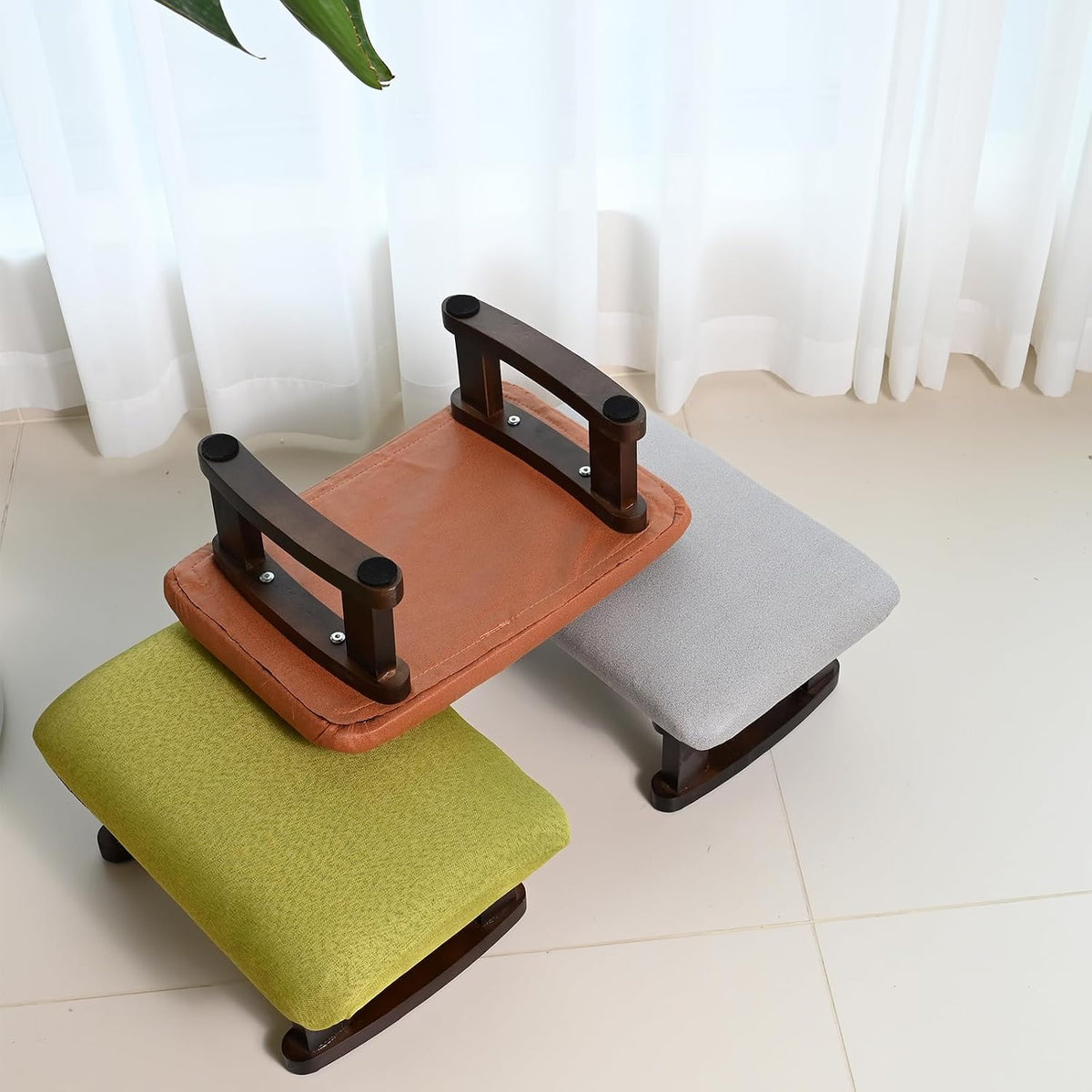 Small Footstool Office Under Desk Ottoman Padded Hassock 16.1"(41cm) x 6.7"(17cm) with Wooden Legs Modern Living Room Bedroom Work Nail Salon Compact Footrest Stool Relaxation Rest Foot Stool (Green) - Image 7