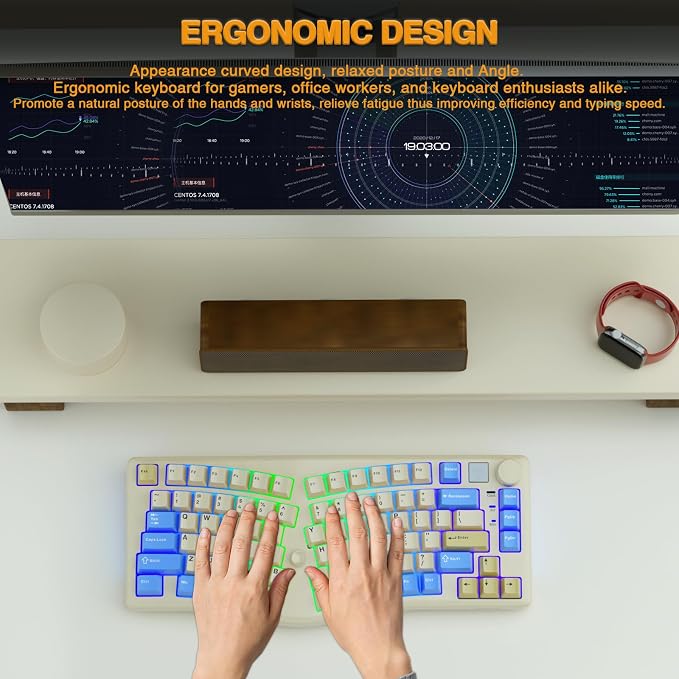 LEOBOG A75 Alice Ergonomic Wireless Mechanical Keyboard with Joystick Knob | 75% Ergonomic Split Layout, Tri-Mode, Multifunction Knob, RGB Backlight, Top Mount Structure, Hot Swappable Linear Switches - Image 3