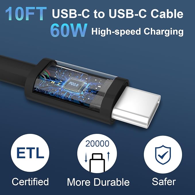 Fast Charger iPhone, 10FT Long USB C to C Fast Charging Cable Cord & 20W Dual Port Type C Fast Charger Block for iPhone 17 16 15 Pro Max/17 16 15/15 Plus,Pad Pro 12.9"/11", Android Phone - Image 5