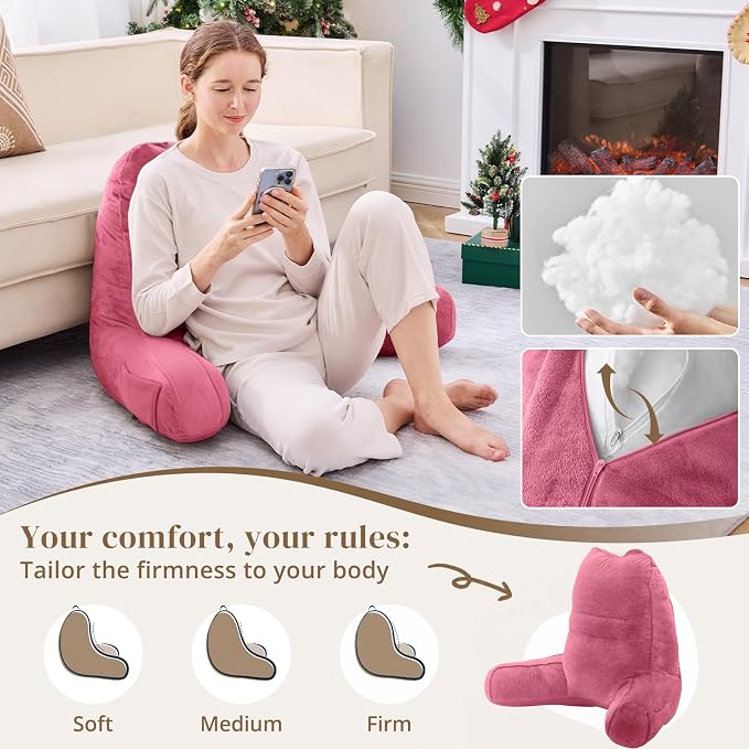 Sasttie Reading Pillow for Bed, Back Pillow for Sitting Up, Rose Pink | 21" Backrest Support Cushion for Couch, Sofa, and Floor, Dorm Essentials, OEKO-TEX, Adjustable Down Alternative Fill - Image 3