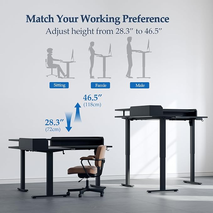 Klicelor L Shaped Electric Standing Desk 63 x 55 inch with Shelf, Height Adjustable Corner Desk, Sit Stand Desk with Storage Shelf, Home Office Computer Table, Black - Image 5