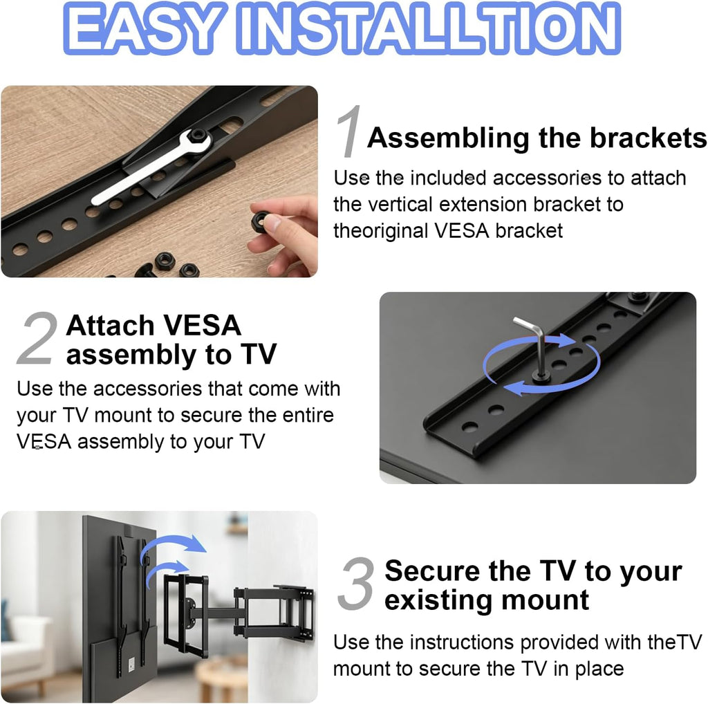 Vertical VESA Extender Kit, TV Mount Extender, 2 PCS, Black - Image 5