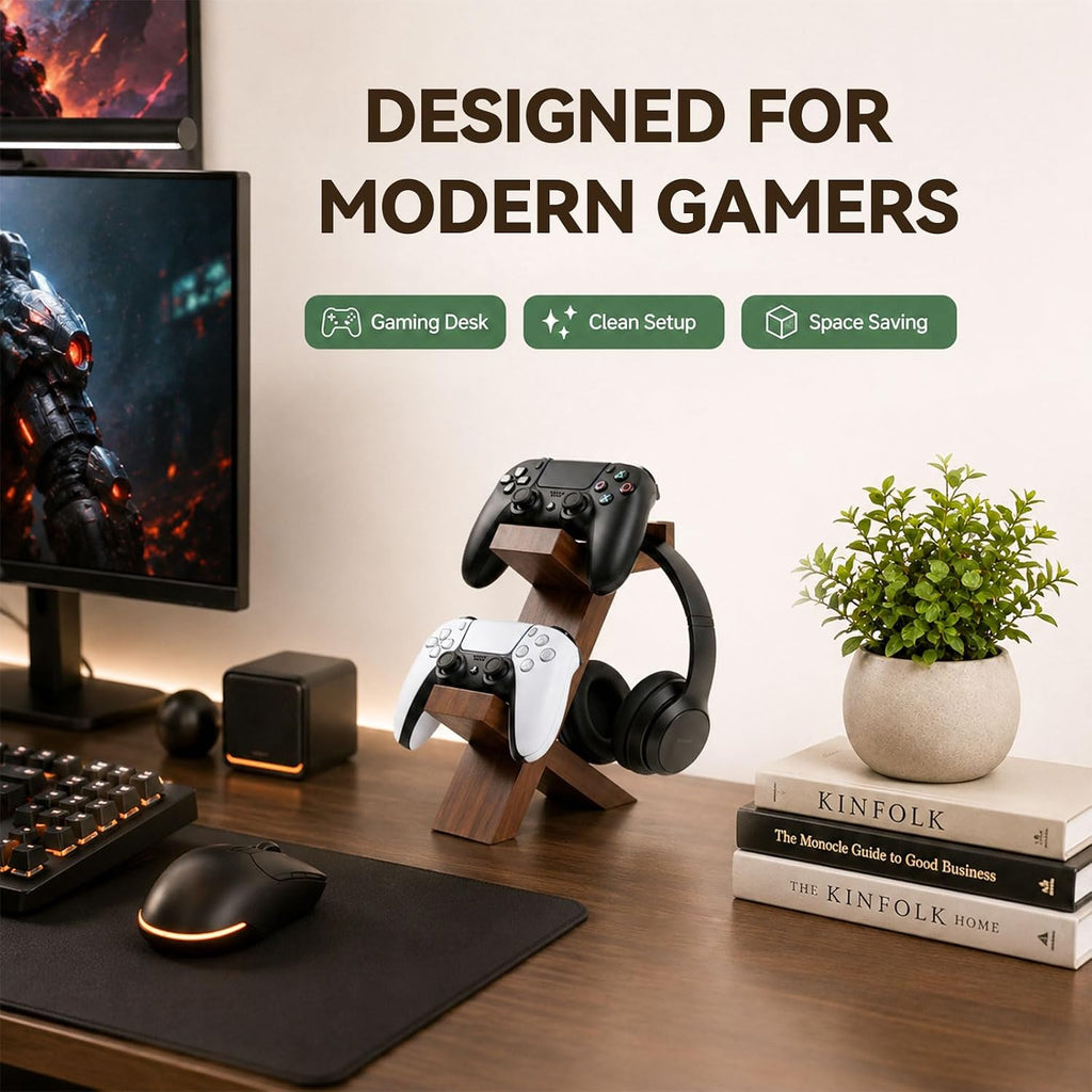 Wood Controller Holder and Headphone Stand, 3-in-1 Gaming Equipment - Image 9