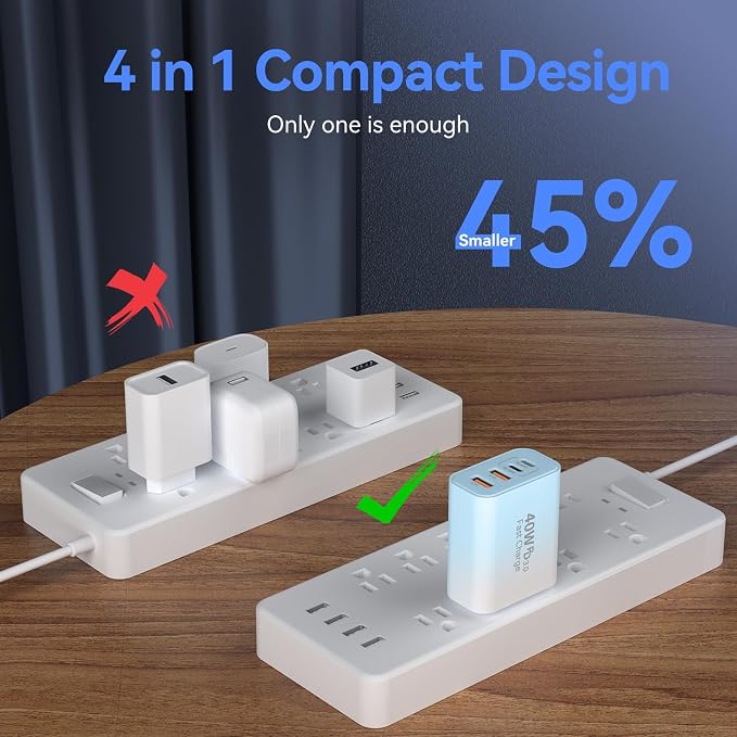 Duloch USB C Wall Fast Charger Block, 40W 4-Port Type C Chargers Fast Charging Blocks for Phone 17/16/15/14/13/12 Pro Max, Pad, Galaxy S24/23-2Pack Gradient Blue - Image 6