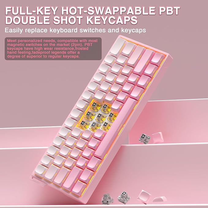 Aula WIN60 HE - 60% Mechanical Gaming Keyboard Wired, Hall Effect Magnetic Switch Hot Swappable,8000 Hz Polling Rate, RGB Keyboard 60 Percent Compact Design for PC (Gradient Pink) - Image 5