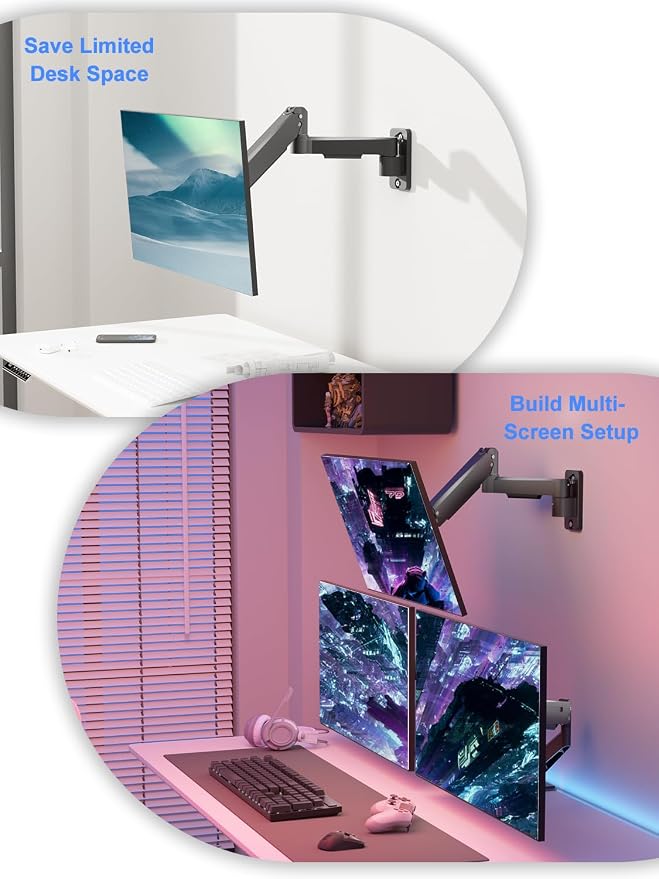 suptek Single Monitor Wall Mount for 17 to 32 Inch Screens, Gas Spring Monitor Arm Wall Mount Holds Up to 11KG/24lbs, Full Motion Adjustable,VESA Mount 75x75/100x100mm(WMX2) - Image 9