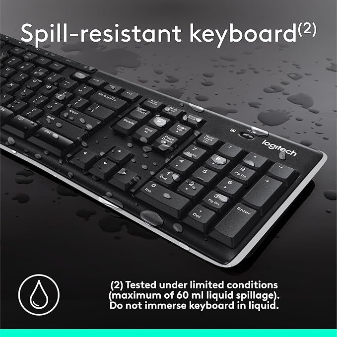 Logitech K270 Full Size Wireless Keyboard for Windows - Black | Full-size keyboard with number pad, 8 multimedia keys, includes USB-A receiver, 2-year battery, compatible with PC, laptop - Image 6