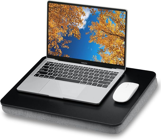 ZEAPTAC Lap Desk with Pillow Cushion, Portable Bed Desk, Fits up to 15.6 inch Laptop, Lap Stand for Bed & Couch & Carpet, Book/Tablet/Drawing Board Stand - Black by ZEAPTAC