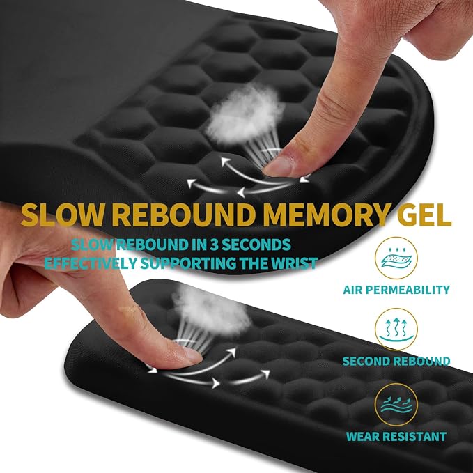 Hokafenle 2 in 1 Ergonomic Mouse Pad Wrist Support & Wrist Rest for Computer Keyboard Set, with Relieve Carpal Tunnel Pain Massage Bulge and Full Memory Gel Design (2In1 Set, Black) - Image 3
