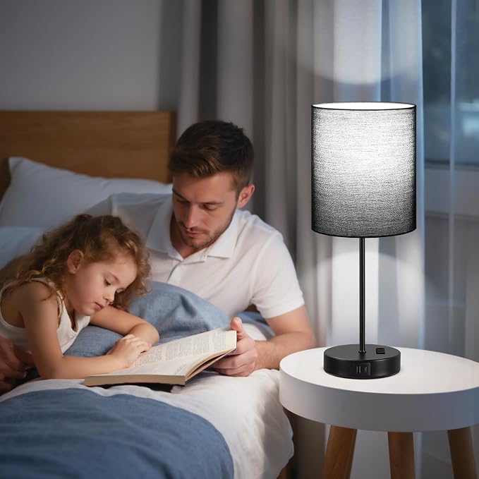 17.6" Black Touch Lamps for Bedroom Set of 2 - Dimmable, USB C+A, AC Outlet | Large 17.6" Tall Lamp, 3-Way Dimming, 5000K Daylight Bulbs, Black Lampshade Black Base, for Living Room, Boys, Men, Girls - Image 6