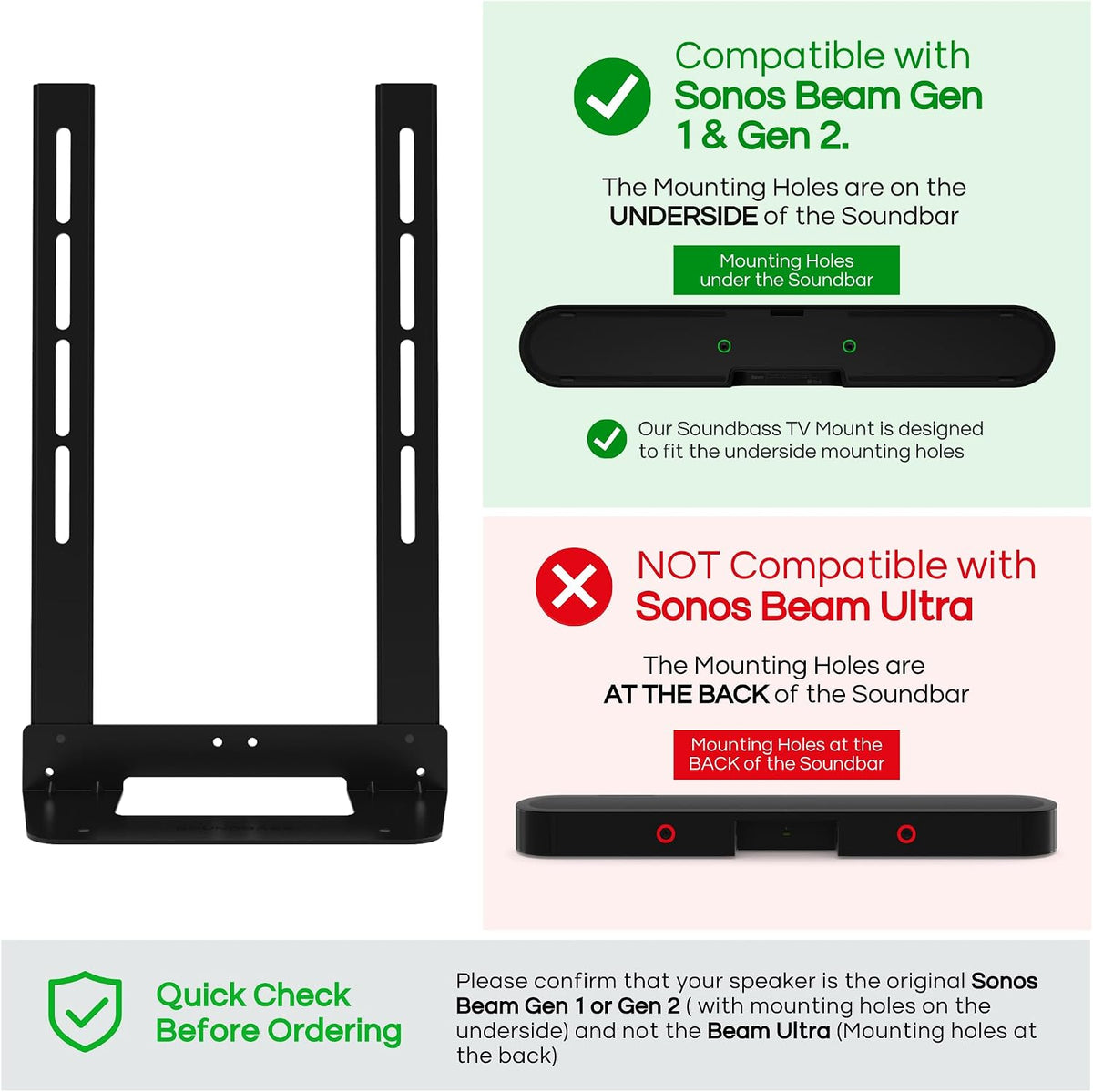 Soundbar TV Mount Attachment for Sonos Beam Gen 1& 2 Only, Black - Image 2
