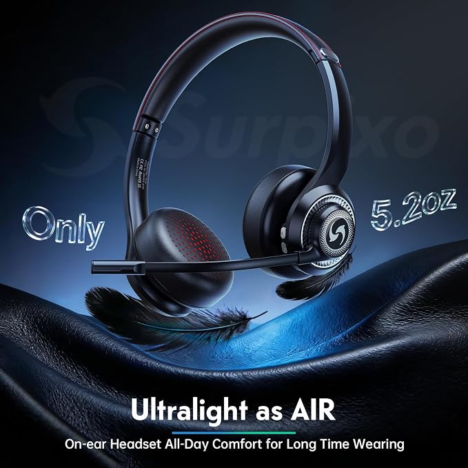 Wireless Headset with Mic for Work, Dual-Mode Headphones 50H Talk | ENC Noise-canceling Microphone, Bluetooth& 2.4GHz Dongle, Clear Calls & Mic Mute, for Laptop, PC, Phone, Office, Call Center - Image 7