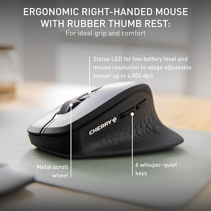 Cherry Stream Desktop Comfort Wireless Keyboard and Mouse Combo | 2.4 GHz Connection, Whisper-Quiet Keys, Ergonomic Right-Handed Mouse, Battery-Powered, Black - Image 4