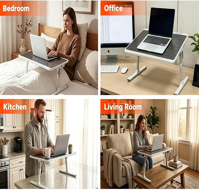 Foldable and Adjustable admireshun Laptop Bed Table with Hidden Drawer, Cup Holder, USB Voice-Controlled Night Light, Black, 23.6"x15.7", Suitable for Working, Gaming, and Other uses on Bed and Sofa - Image 8