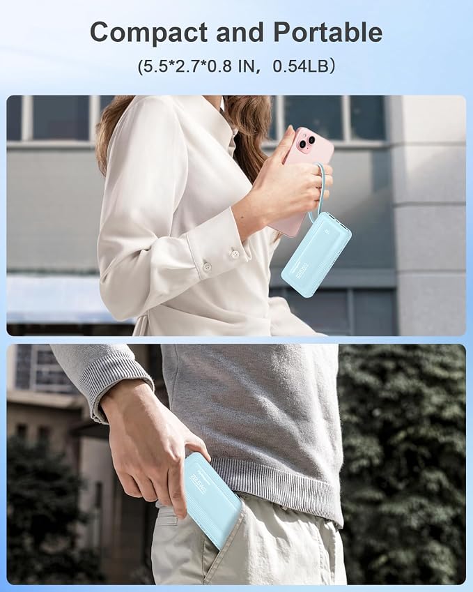 Portable Charger 10000mAh 22.5W Power Bank | Built in 4 Cables, Slim, Fast Charging, USB C LED Display, 6 Outputs & 2 Inputs, Flashlight - Image 8
