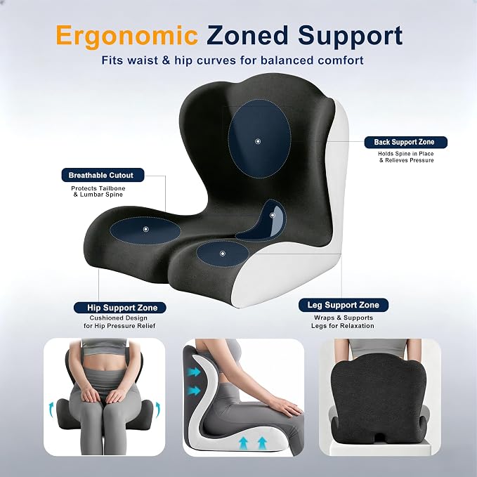 X Large Seat Cushion Office Chair and Car with Lumbar Support Pillow | Ergonomic Seat Cushion for Sciatica & Tailbone Pain Relief, Ideal for Car Driving Truck Office Chairs Wheelchairs Home Use - Image 5