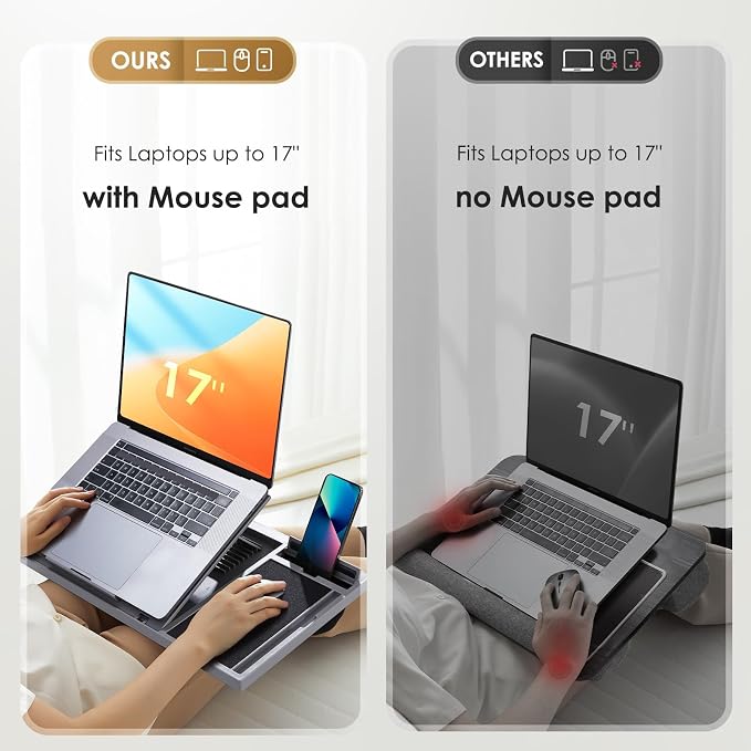 Adjustable Laptop Desk with Cushion, Mouse Pad & Cellphone Slot - Laptop Stand for Bed & Couch, Riser for Home & Office (Grey) | Built-in mouse pad, phone & pen slots, dual-cushion base, anti-slip design, raises the screen, for home office, bed, sofa - Image 6