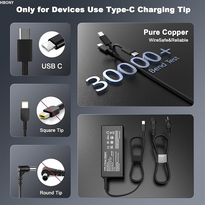 65W USB C Laptop Charger Compatible with Lenovo Thinkpad Laptop Charger | 65W USB C Charger T14 T14s X1 Think pad, Yoga Computer Charger 7i, 65 Watt Replacement Type C Chromebook Power Cord Adapter - Image 7