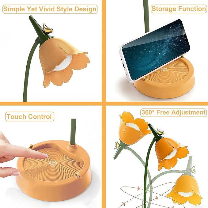 magical JD LED Desk Lamp Cordless Table Light Adjustable Gooseneck Dimmable Touch Rechargeable Battery Eye-Caring Night Light for Kids, Mini Cute Lamp for College Dorm Bedroom Reading, Yellow - Image 3