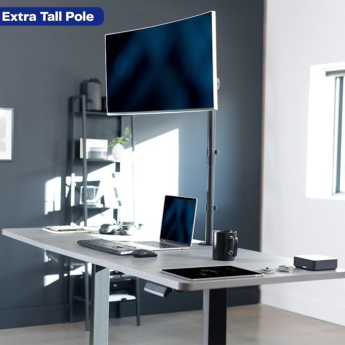 VIVO Single Monitor Desk Mount, Extra Tall Fully Adjustable Stand for 1 LCD Screen up to 32 inches, Ultra Wide Screens up to 38 inches, 22 lbs Capacity, STAND-V001T - Image 2