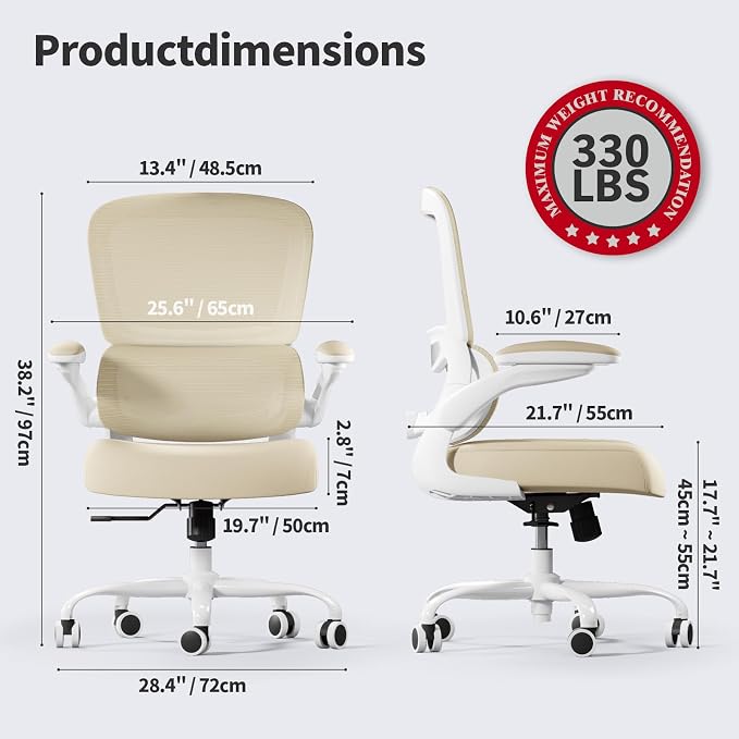 TRALT Office Chair Ergonomic Desk Chair - Gaming Chair with Lumbar Support | 330 LBS Home Office Desk Chairs with Headrest, Reading Chair with Flip-up Armrests, Comfortable Computer Chairs (1, Greige) - Image 2