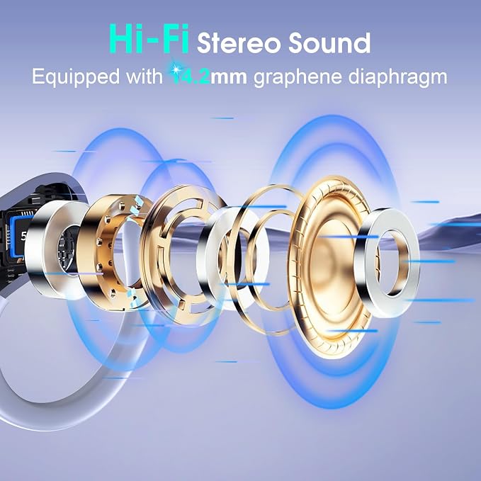 Aptkdoe Wireless Earbuds 75H Bluetooth 5.4 Sport Headphones with Earhooks | IPX7 Waterproof In-ear Buds Feature ENC Noise Cancelling Mic. Stereo Sound Device for Gym Running Workout, Purple Blue - Image 3