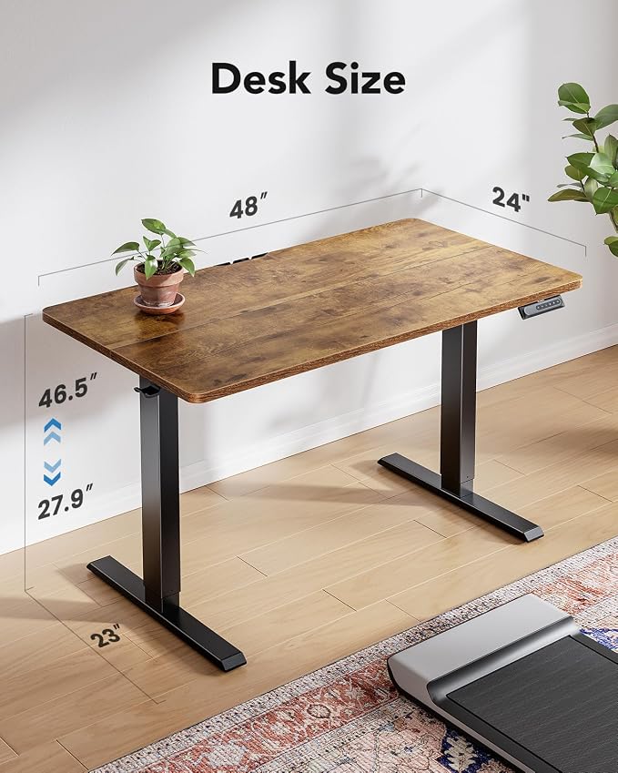 HUANUO 55x27 Inch Electric Standing Desk, Height Adjustable, Rustic Brown | 176 Lbs Capacity, Smooth Home Office Desk, 4 Memory Presets & Headphone Hooks, 28.3–46.5 Inch Height Range, Easy to assemble - Image 3