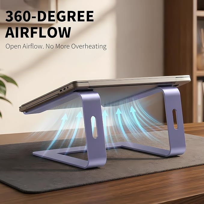 Orionstar Ergonomic Laptop Stand, Premium 5mm Aluminum Riser for 10-15.6 Inch Notebook Computer, Tool-Free Detachable Elevator Holder for Desk Office, Sturdy Riser for Eye-Level Neck Relief (Purple) - Image 4
