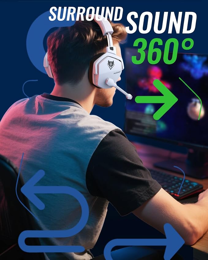 NUBWO G06 Pro Wireless Gaming Headset with Charging Station for Headset & PS5 Controller, 17ms Low Latency, 120H Battery Life, Dynamic 50mm Drivers-White (Only Compatible with PS5) - Image 9