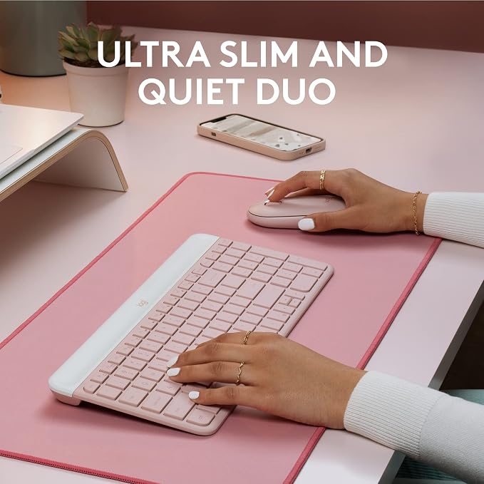 Logitech MK470 Slim Compact Wireless Keyboard and Mouse Combo - Rose | Compact low-profile quiet keyboard with number pad, slim ambidextrous quiet mouse with 3 non-customizable buttons, Windows PC - Image 3