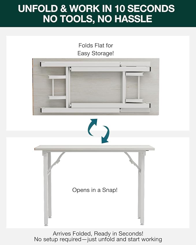 Small Folding Computer Desk – Portable 43.3 Inch Foldable Laptop Table, Collapsible and Compact for Easy and Fast Setup, Lightweight for Small Spaces, Home Craft and Study Use, White Ash - Image 3