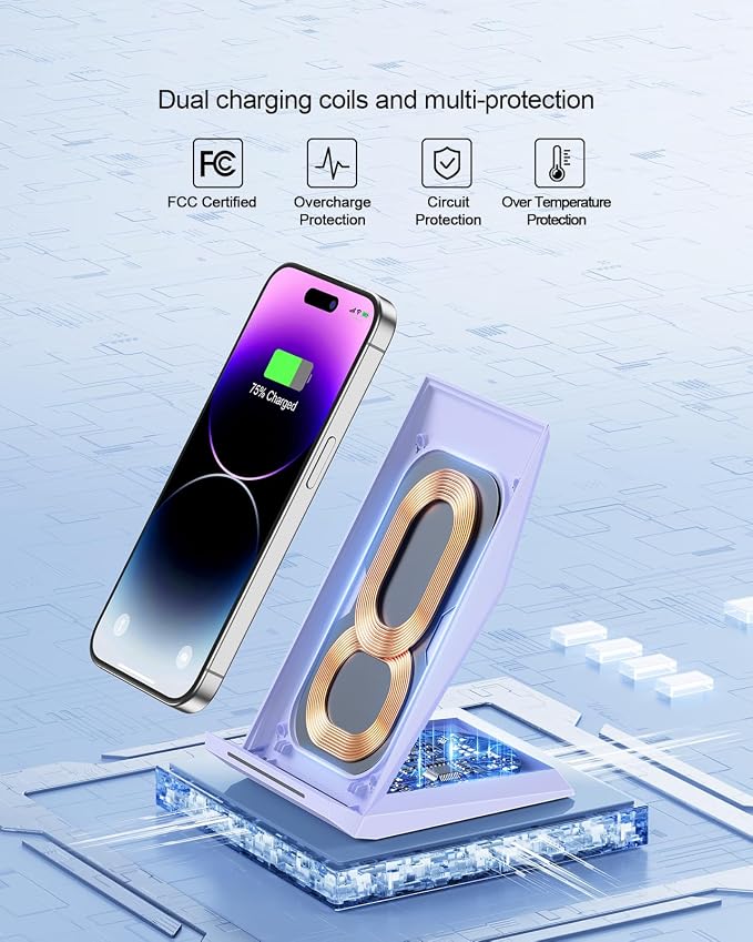 NANAMI Fast Wireless Charger 2 Pack, Desktop Wireless Charging Stand | Compatible with iPhone 17/17 Air/16/15/14/13, Phone Charger Dock for Samsung Galaxy S26/S25/S24/S23/S22/S21, Pixel 8/7 - Image 3