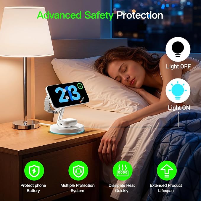 3 in 1 MagSafe Wireless Charger Stand for iPhone Apple Watch AirPods | Adjustable Blue Ambient Light,15W Magnetic Charging Station for iPhone 17 16 15 14 13 12 Series Wireless Charging Station - Image 5