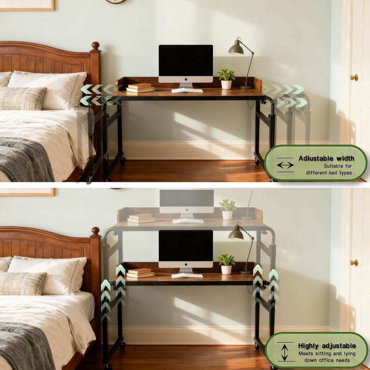 Overbed Table with Wheels and Desktop Enclosure (Brown) - Image 4