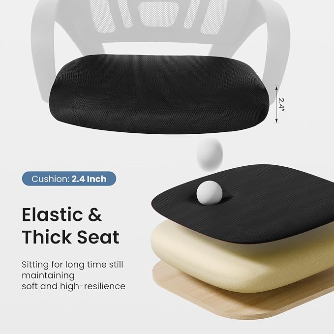 DUMOS Home Office Chair - Ergonomic Mid Back Mesh Desk Chair with Lumbar Support & Rocking Mode, Height Adjustable with Fixed Armrest, for Computer, Gaming, Meeting, 360° Swivel, Black, 2 Pack - Image 5