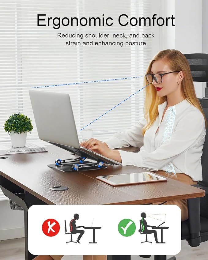 Adjustable Laptop Stand, Aluminum Laptop Riser | Portable Notebook Stand, Foldable Computer Holder for MacBook Air Pro, Dell XPS, HP and All 10–17 Inch Laptops, Black - Image 2
