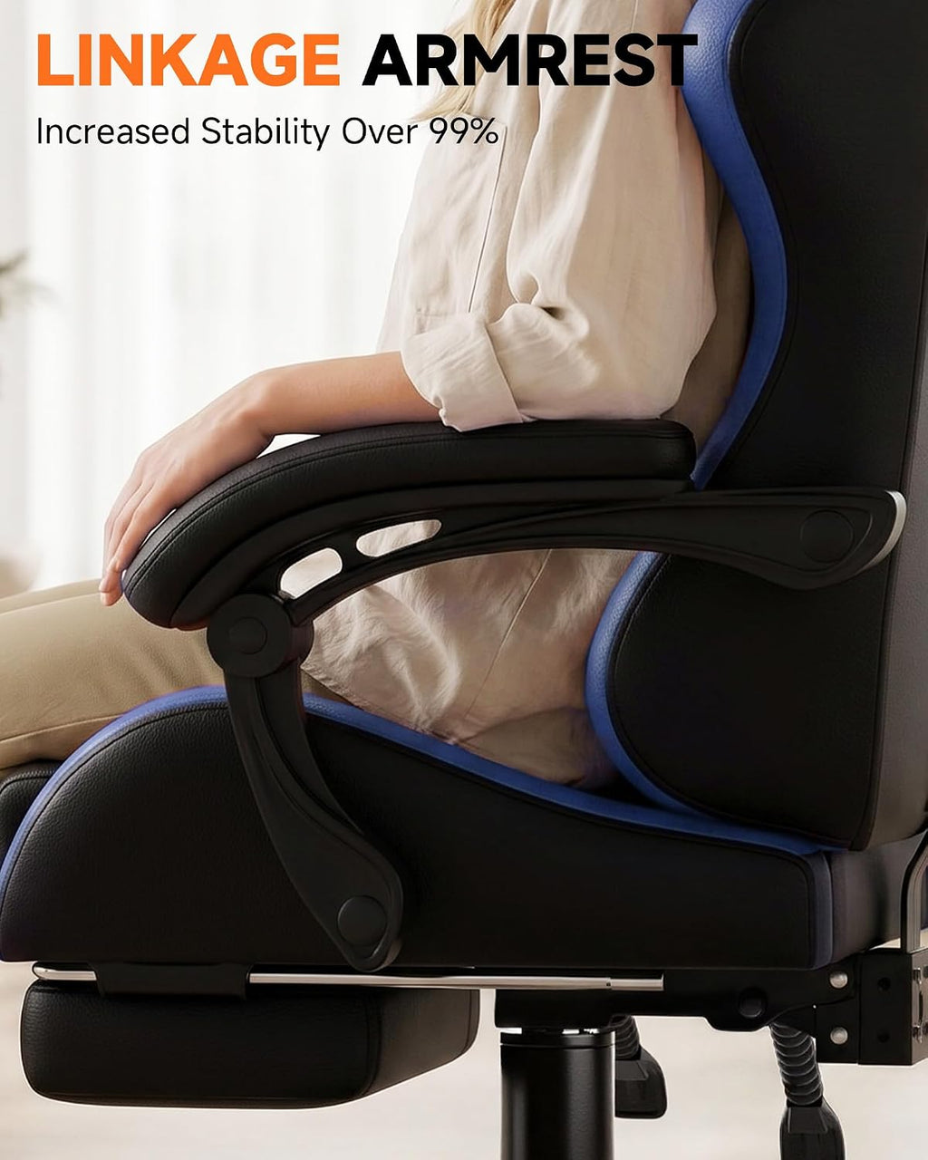 GTPLAYER Gaming Chair for Adults, Computer Chair with Footrest,Black & Blue - Image 6