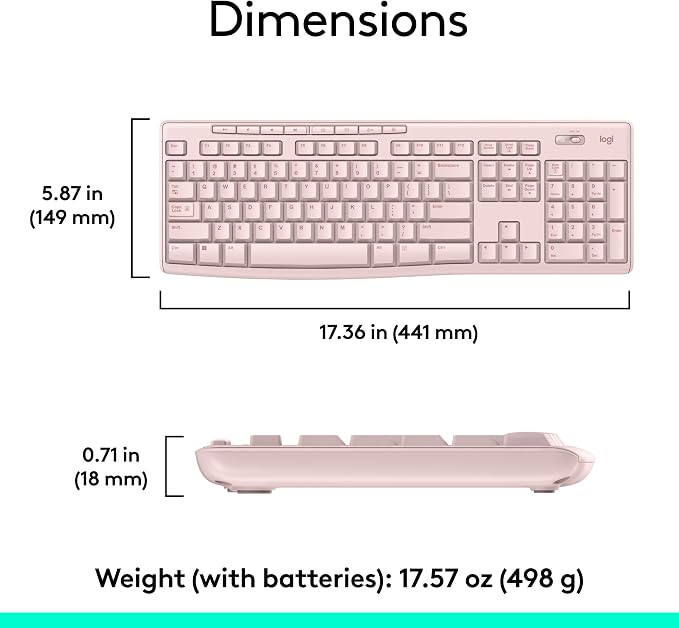 Logitech MK270 Full Size Wireless Keyboard and Mouse Combo - Rose | Full size keyboard with spill-resistant design, compact ambidextrous mouse, connect via single included USB-A Nano Receiver - Image 7