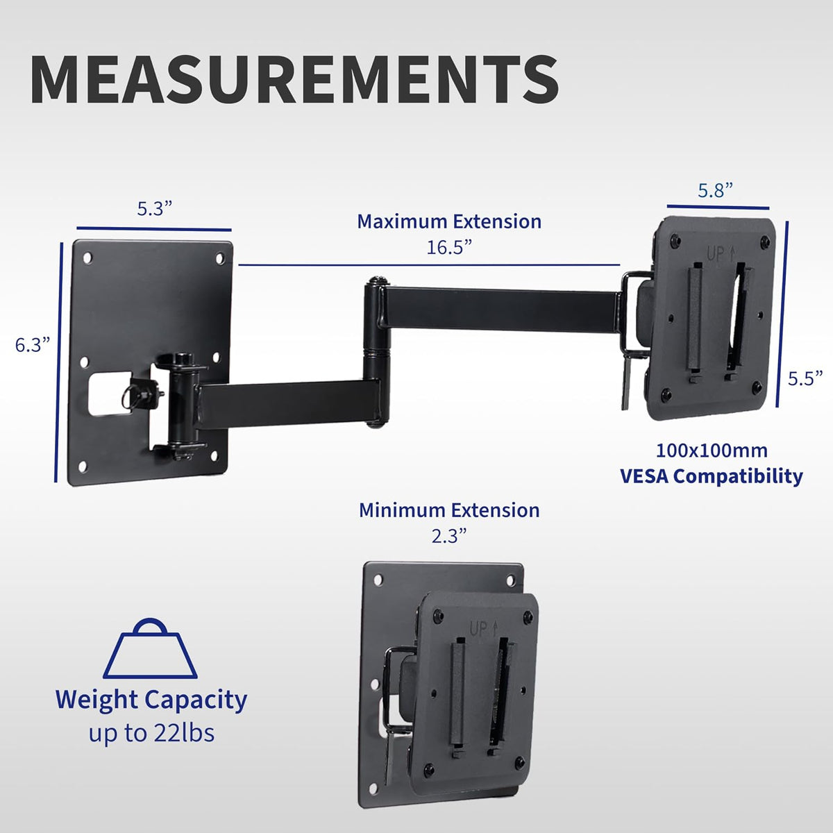 VIVO Black RV TV Mount with Arm for VESA 100x100mm, Mount-VWRV3 - Image 3