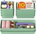 10 Pack Large Size Plastic Drawer Organizers Set, 3 Sizes Desk Drawer Organizer Trays, Storage Bins for Vanity, Makeup, Bathroom, Kitchen Utensils and Office (Green) by Unknown