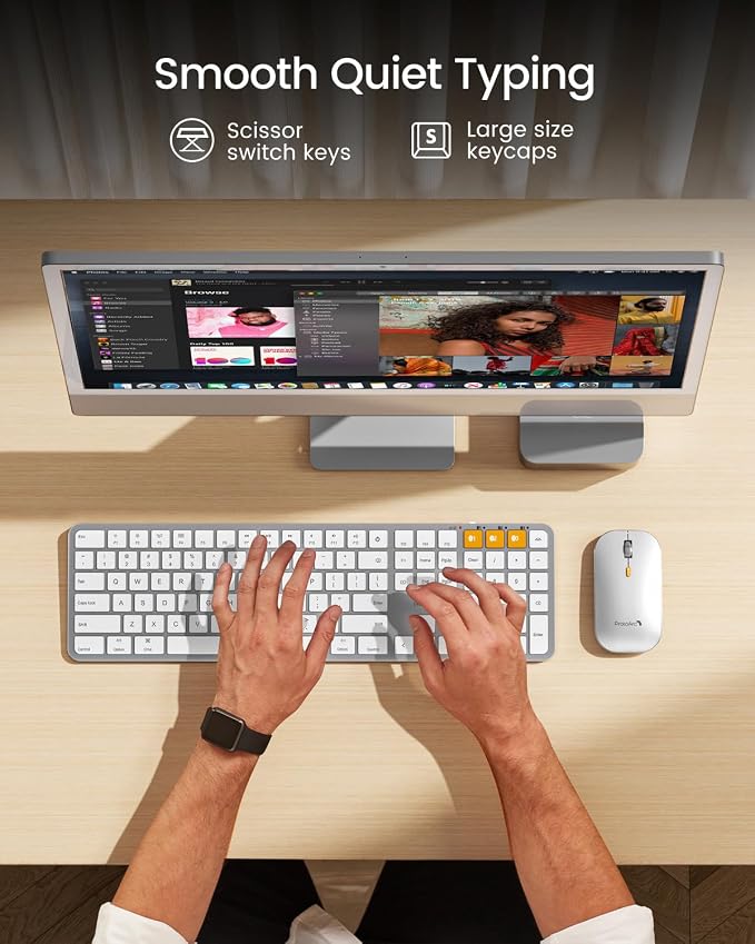 ProtoArc KM100-A Backlit Bluetooth Keyboard and Mouse for Mac, White Silver | Full-Size Mac Layout with Numeric Keypad, 3-Level White Led Backlight, 3-Device Bluetooth, Rechargeable Keyboard and Mouse - Image 5
