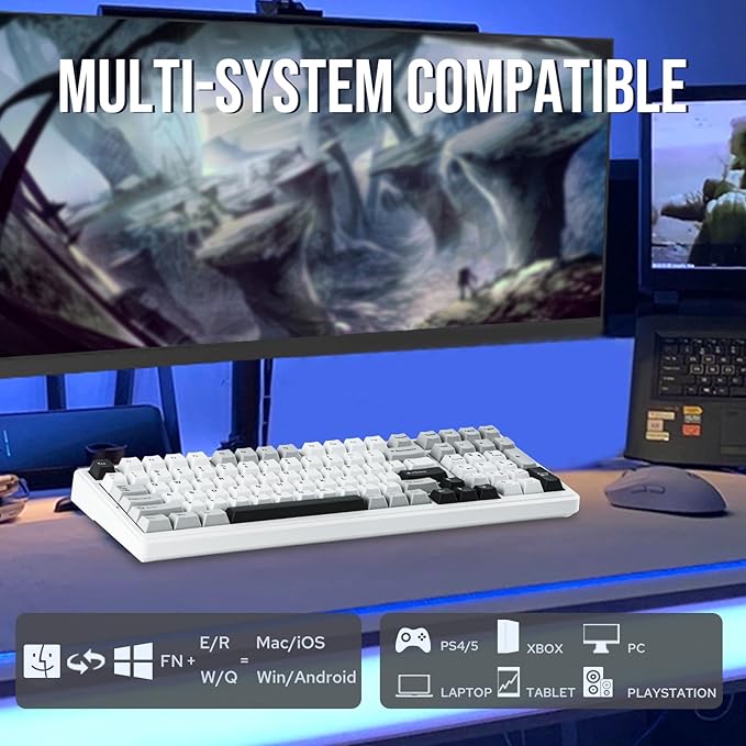 EPOMAKER x Aula F99 Wireless Mechanical Keyboard, Hot Swappable Gasket | Custom Gaming Keyboard with Five-Layer Padding, BT/2.4GHz/USB-C, 8000mAh Battery (White Grey, Nimbus V3 Switch) - Image 3
