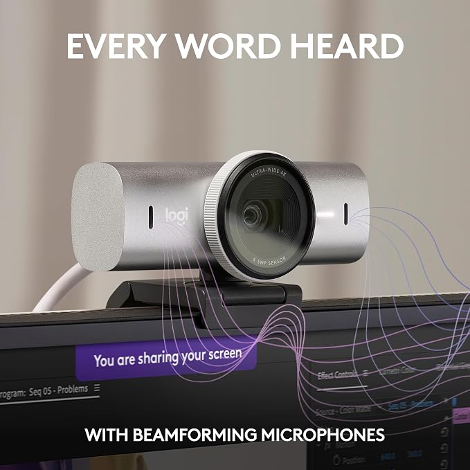 Logitech MX Brio Ultra HD 4K Collaboration Streaming Webcam - Pale Gray | 1080p at 60 FPS, Show Mode, collaboration and streaming, works with Teams, Zoom, Google Meet, Nintendo Switch 2 GameChat - Image 5