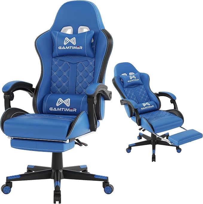 Gamtimer Gaming Chair, 400 LB Weight Capacity,with Pocket Spring Cushion | Ergonomic Backrest Office Chair,Leather, with Headrest and Lumbar Support, Footrest, Suitable for Adults(Blue) by GAMTIMERBrandHome