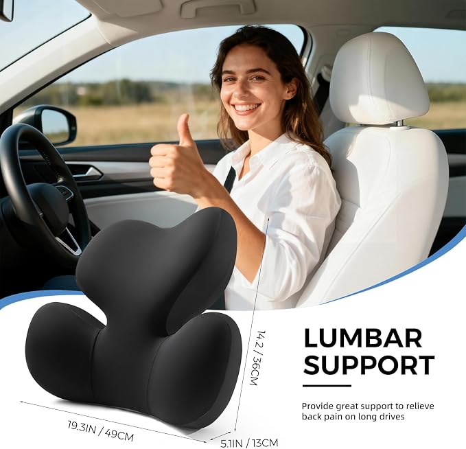 BEBAS Ergonomic Memory Foam Lumbar Support Pillow for Car, Black | Zoned Pressure Relief for Back Support, Lumbar Cushion with Fixed Ring, Breathable Washable Cover, Fits for Driving & Office - Image 2