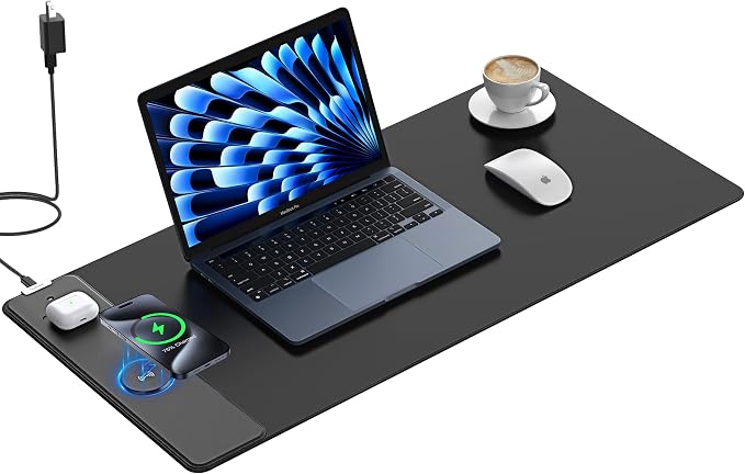 TopMade Wireless Charging Mouse Pad, Gaming Mousepad Home Office Large Desk Pad with Ultra-Smooth Surface, Non-Slip Base, Waterproof Keyboard Mat (Includes 20W PD Power Adapter & 6.56ft Woven Cable) by TopmadeProduct-Ordernow