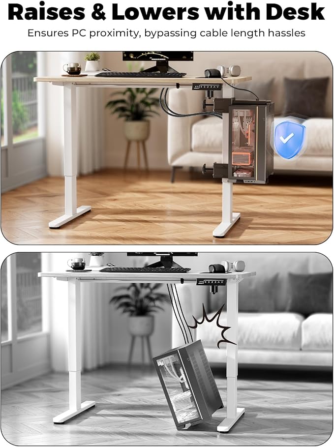 JOY worker Under Desk PC Mount with Protective Arms, Clamp-On Leg CPU Mount | No Drilling, Clamp-On Desk Leg, Black Adjustable Standing Desk PC Mount Holds Up to 44lbs, Under Desk Computer Tower Holder - Image 5