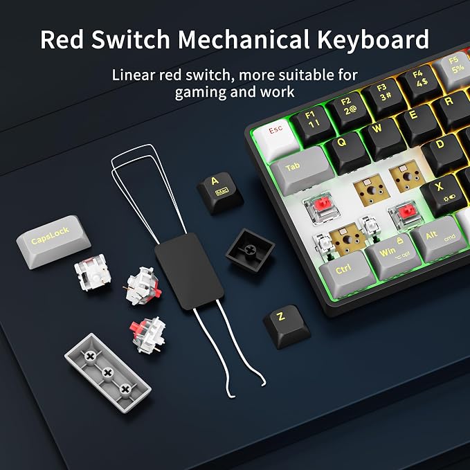 Newmen GM681 Wired Mechanical Keyboard,60% LED Backlit Gaming Keyboard | Wired Gaming Mechanical Keyboard,LED Backlit,Custom Hot Swappable,Ergonomic,Compact Small,USB Mini Computer Keyboard,PC Gamer - Image 4