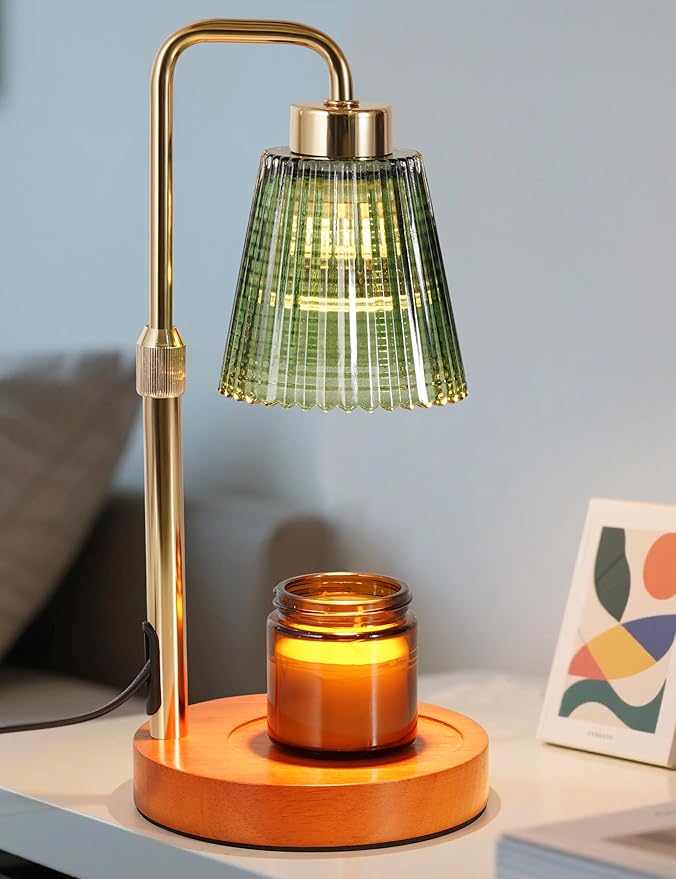 Green Candle Warmer Lamp with 24h Cycle Timer, Dimmable Wax Melt Warmer | 24h Cycle Timer Dimmable Wax Melt Warmer with 2 Bulbs, Fall Decor for Home Living Room Halloween Decorations Gifts for Mom by GODONLIF