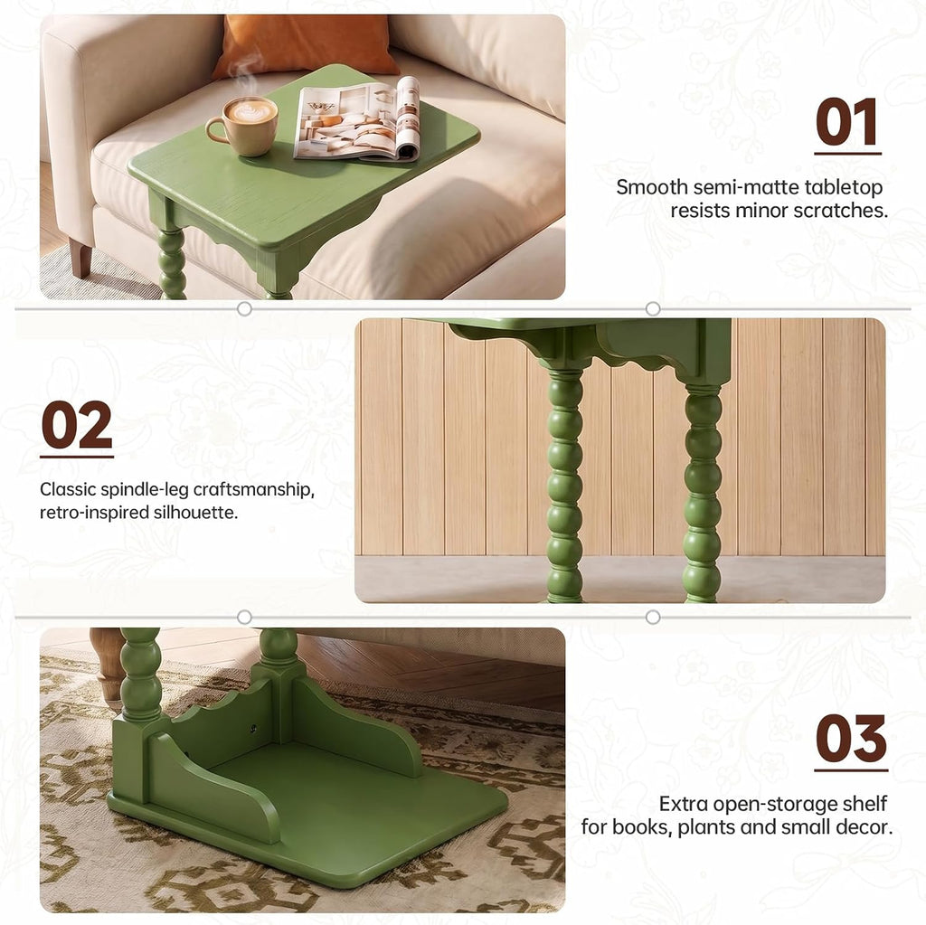 Vintage c Shaped end Table for Couch，100% Solid Wood C Table ，Green - Image 8